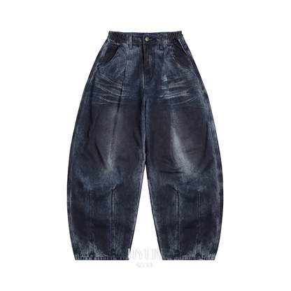 【aespa ニンニン着用】Dirty washed wide balloon denim pants