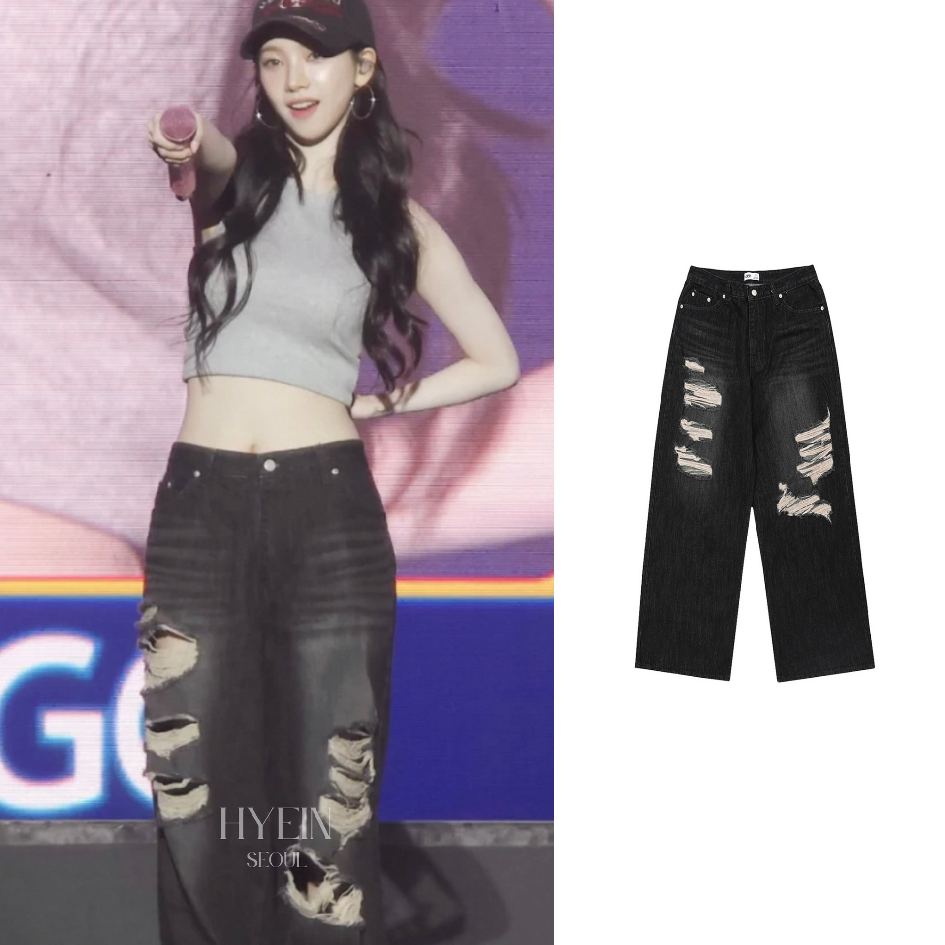 ROCKCAKE/aespa カリナ 着用/Faye Damage Jeans/ユニセックス ☆aespa カリナ 着用！！【ROCKCAKE】Faye Damage Jeans - Black