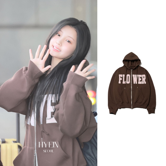 Flower zip up hood / brown【ILLIT ウォンヒ着用】