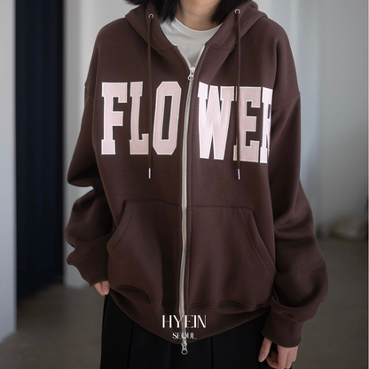 Flower zip up hood / brown【ILLIT ウォンヒ着用】