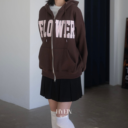 Flower zip up hood / brown【ILLIT ウォンヒ着用】