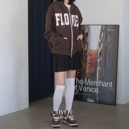 Flower zip up hood / brown【ILLIT ウォンヒ着用】