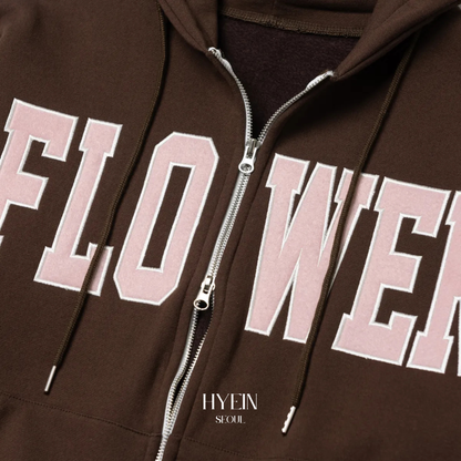 Flower zip up hood / brown【ILLIT ウォンヒ着用】