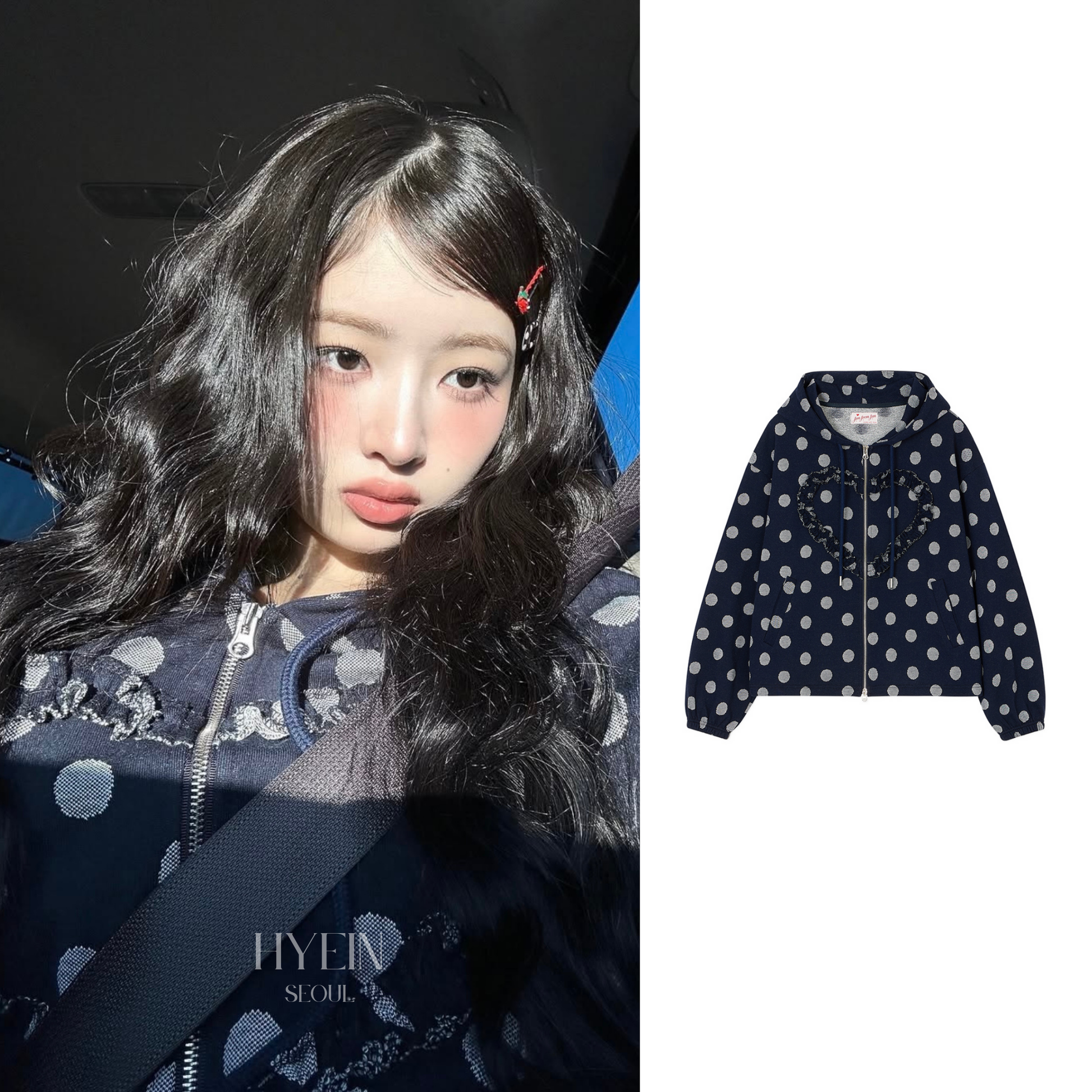 IVE レイ着用】Frill heart hoodie / dot navy – hyein IVE レイ着用】Frill heart hoodie / dot navy – hyein