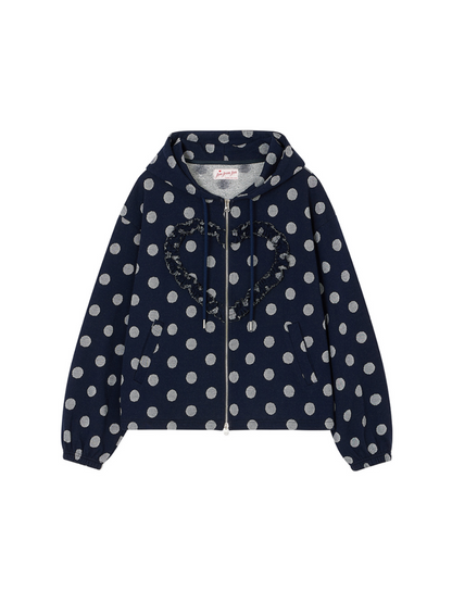 【IVE レイ着用】Frill heart hoodie / dot navy