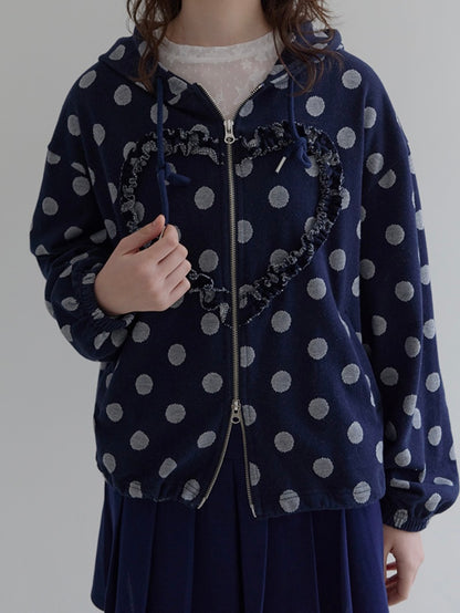 【IVE レイ着用】Frill heart hoodie / dot navy