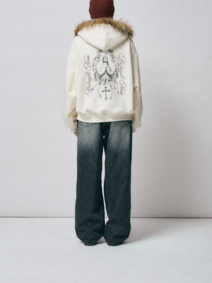 【aespa ニンニン着用】Hair hood zip up / ivory