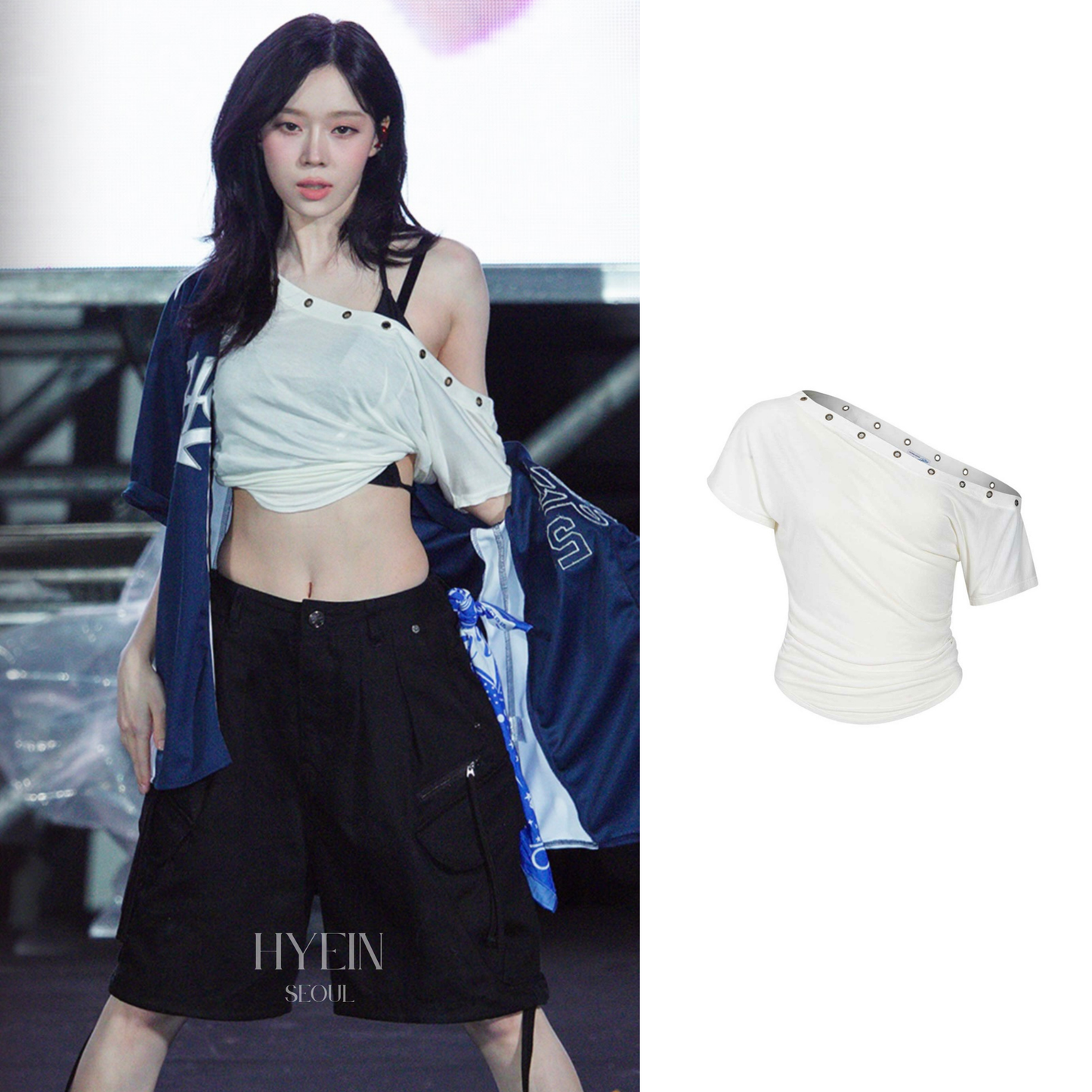 Harry button unbal shirring short top / ivory