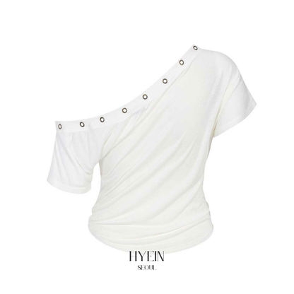 Harry button unbal shirring short top / ivory