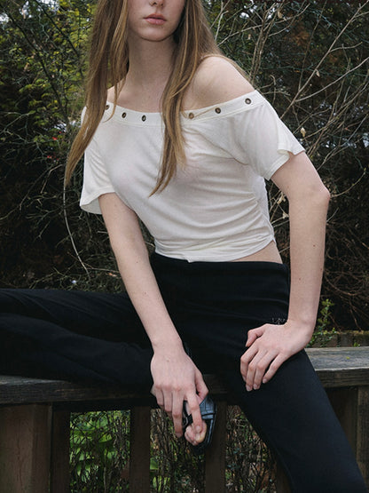 Harry button unbal shirring short top / ivory