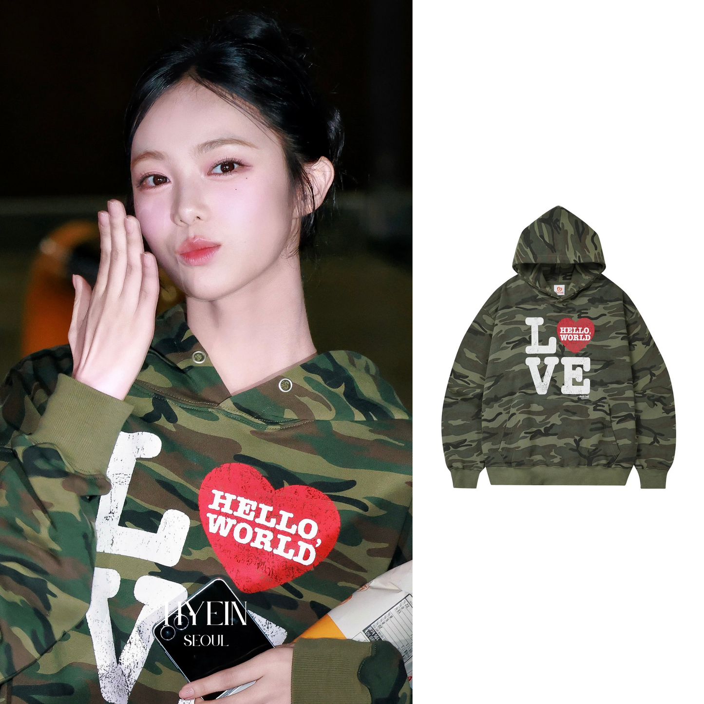 Hello world love hoodie / camo【Hearts2Hearts(H2H) ian】
