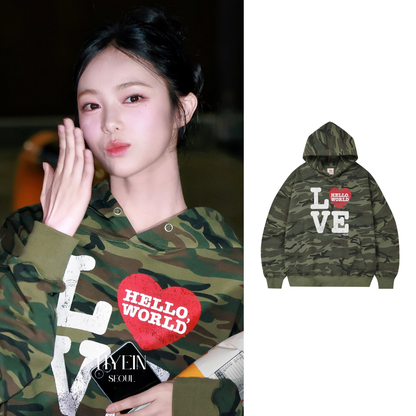 Hello world love hoodie / camo【Hearts2Hearts(H2H) ian】