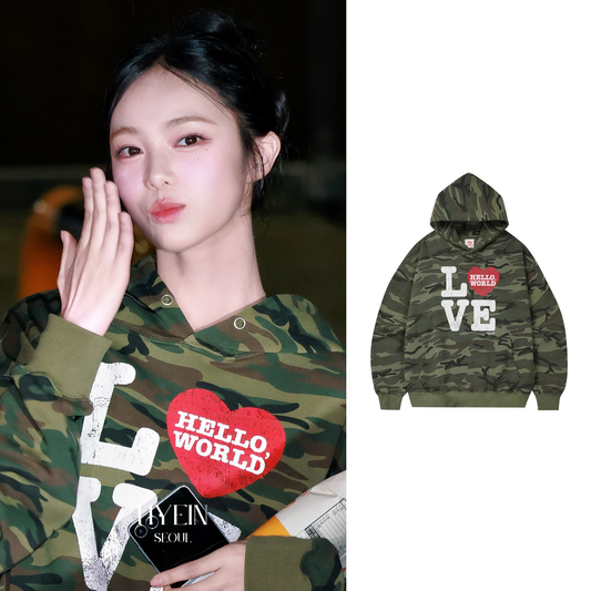 Hello world love hoodie / camo【Hearts2Hearts(H2H) イアン着用】