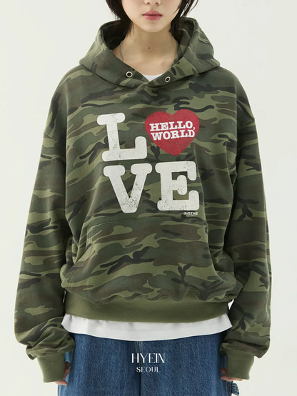 Hello world love hoodie / camo【Hearts2Hearts(H2H) ian】