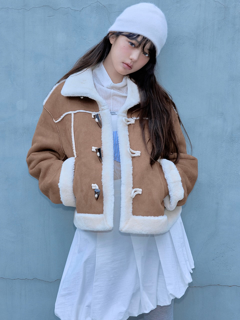 High neck suede mustang jacket beige【IVE ウォニョン着用】