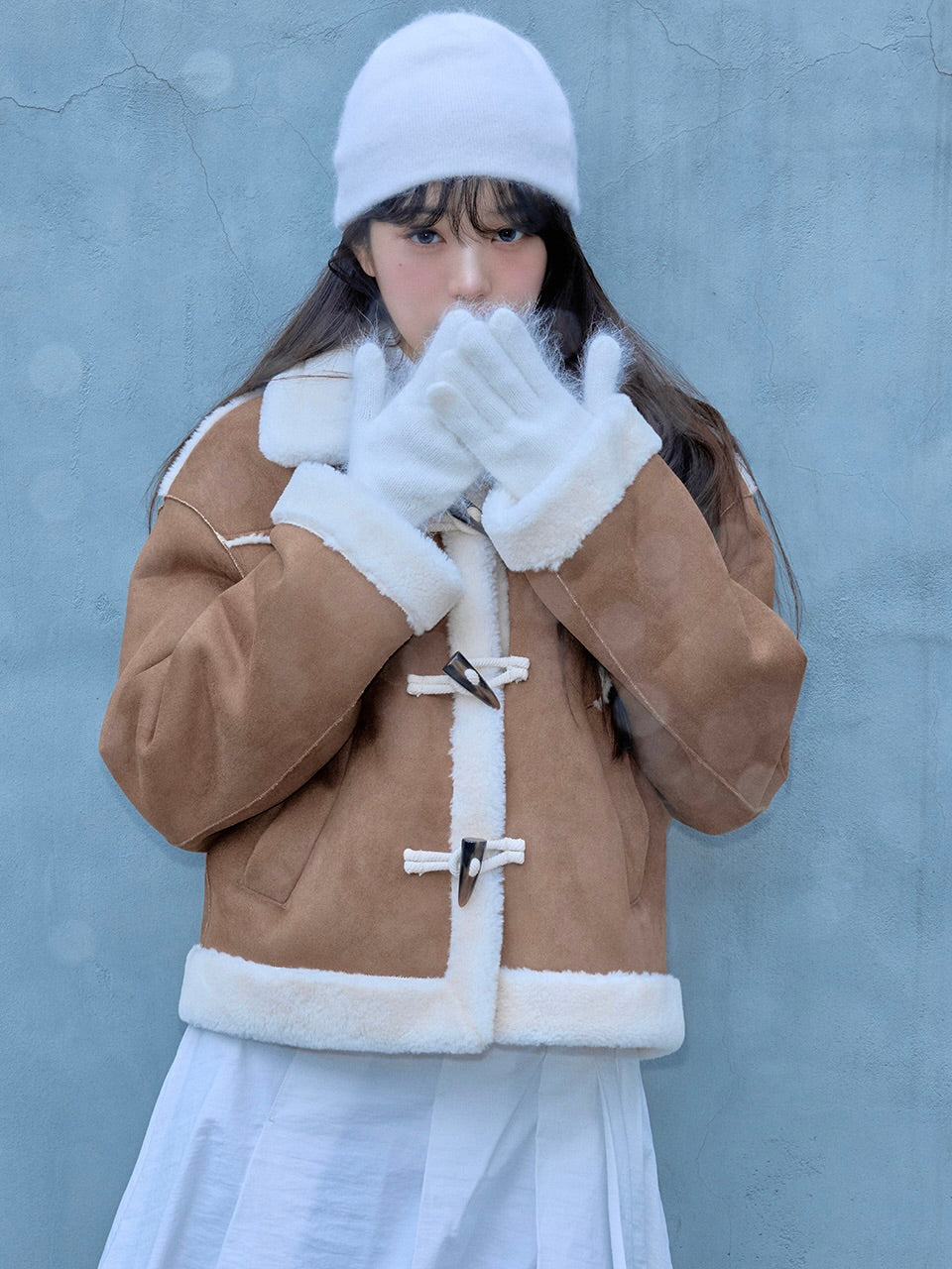 High neck suede mustang jacket beige【IVE ウォニョン着用】