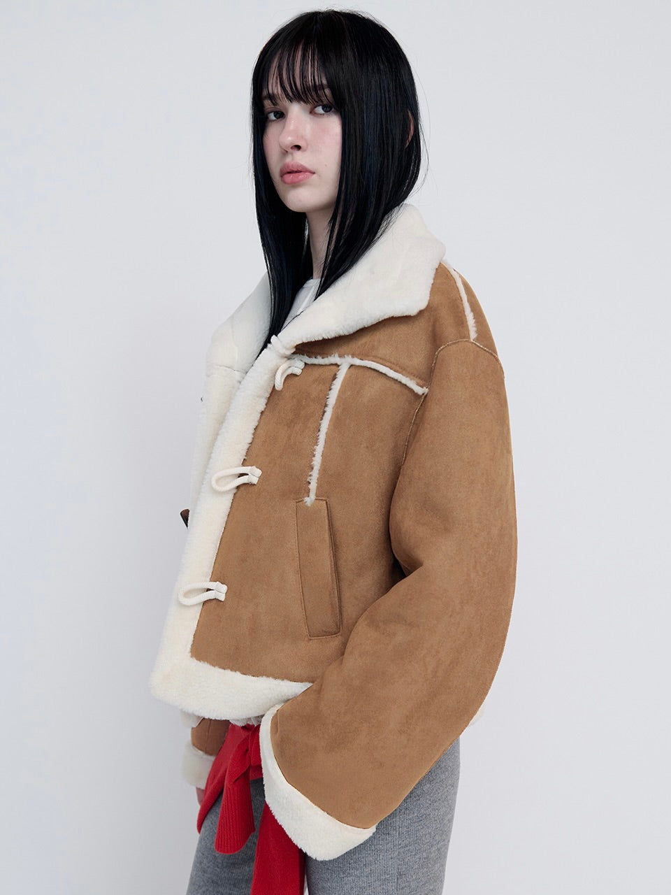 High neck suede mustang jacket beige【IVE ウォニョン着用】