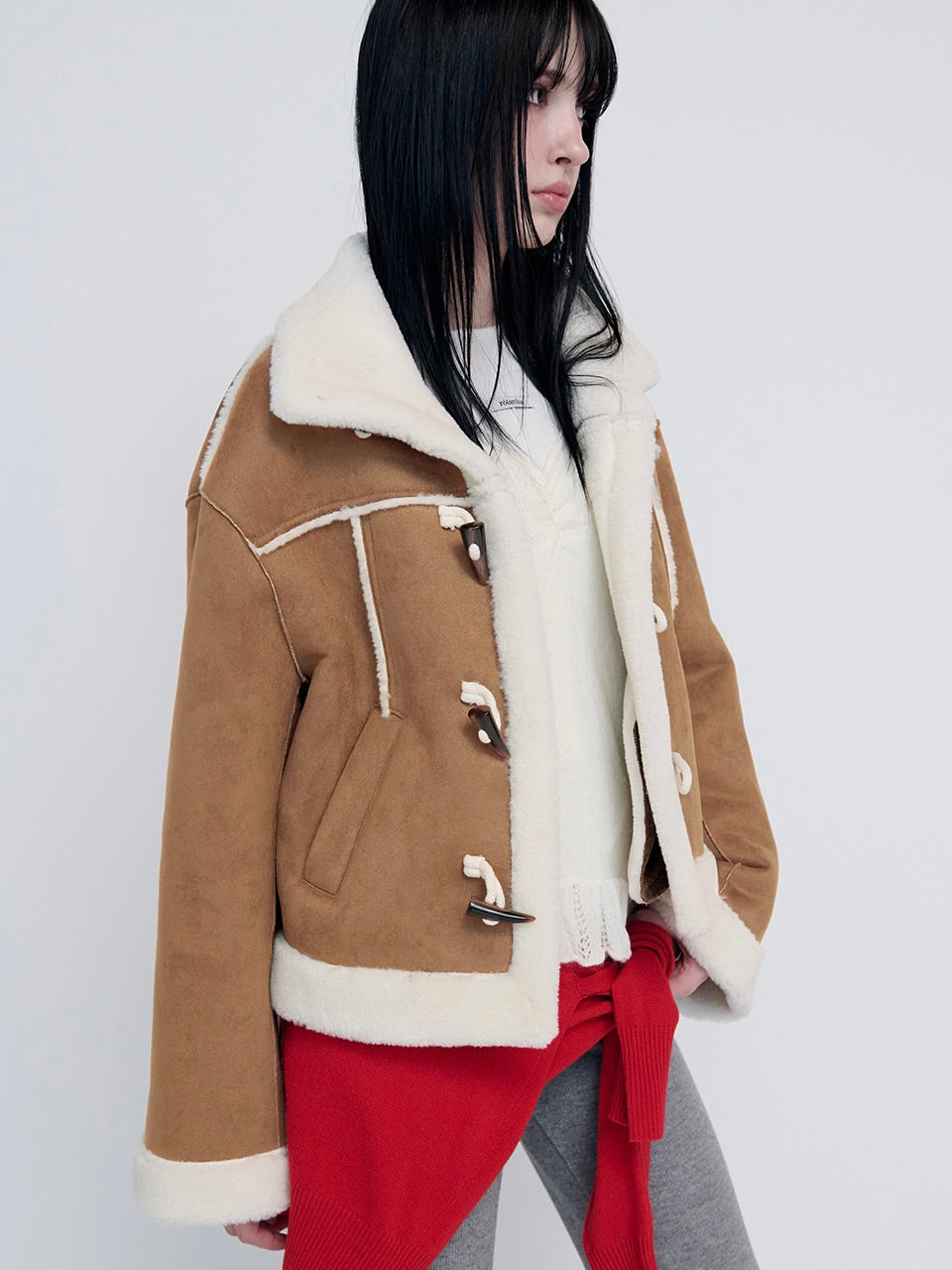 High neck suede mustang jacket beige【IVE ウォニョン着用】