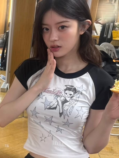 【ILLIT ミンジュ着用】Kashiko angelic pocket raglan t shirt