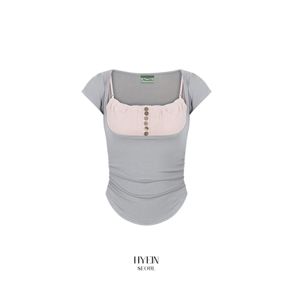 Katie button baby top / grey【Hearts2Hearts(H2H) ジウ着用】