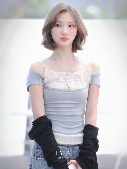 Katie button baby top / grey【Hearts2Hearts(H2H) ジウ着用】