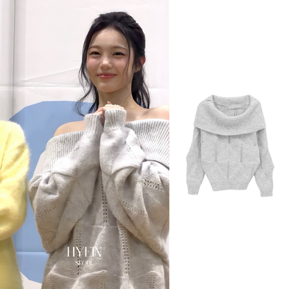 Kened punching off-shoulder wool knit / gray【Hearts2Hearts(H2H) ian】