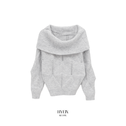 Kened punching off-shoulder wool knit / gray【Hearts2Hearts(H2H) ian】