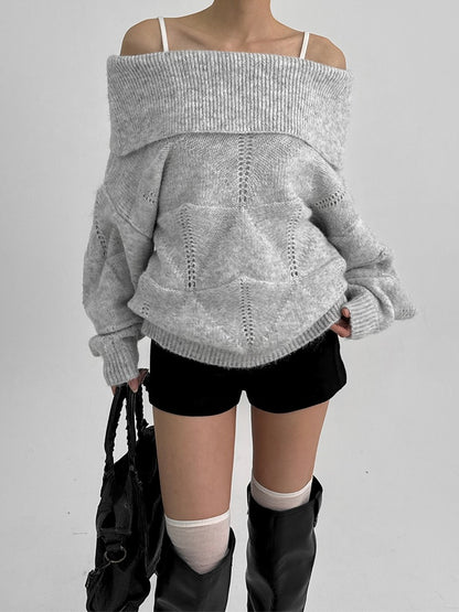 Kened punching off-shoulder wool knit / gray【Hearts2Hearts(H2H) ian】