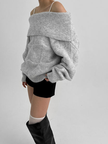 Kened punching off-shoulder wool knit / gray【Hearts2Hearts(H2H) ian】