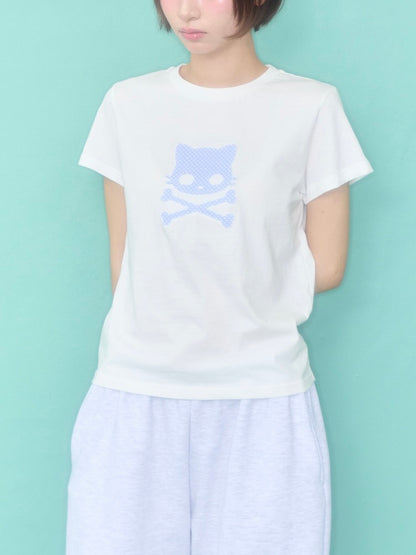 Kiri skull patch t-shirt / white【ILLIT ウォンヒ着用】