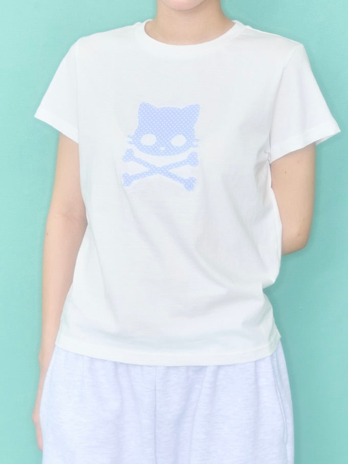 Kiri skull patch t-shirt / white【ILLIT ウォンヒ着用】
