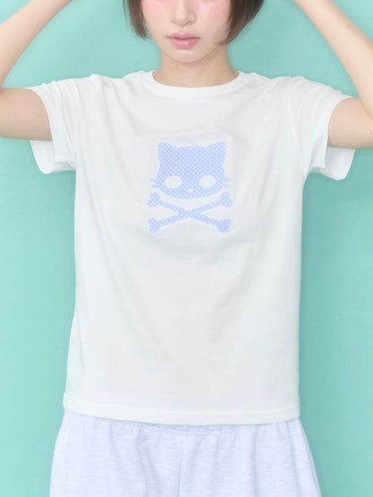 Kiri skull patch t-shirt / white【ILLIT ウォンヒ着用】