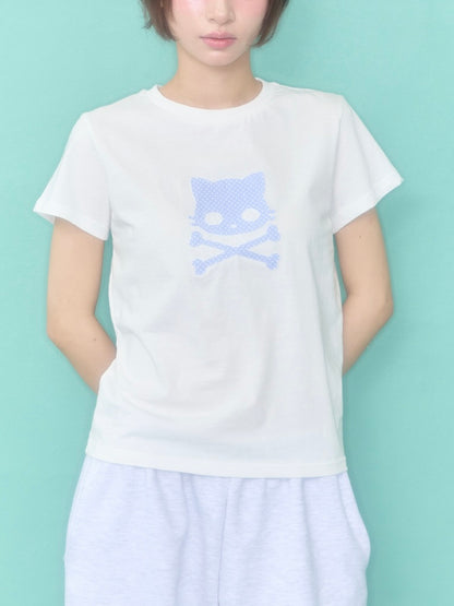 Kiri skull patch t-shirt / white【ILLIT ウォンヒ着用】