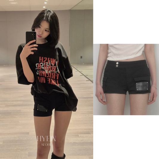 Leather patch cargo short pants / black