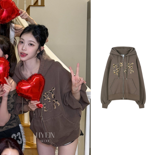 Leopard applique hoodie / brown【Hearts2Hearts イアン着用】