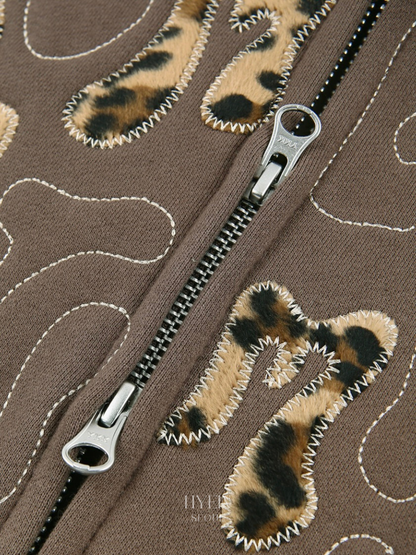 Leopard applique hoodie / brown【Hearts2Hearts イアン着用】