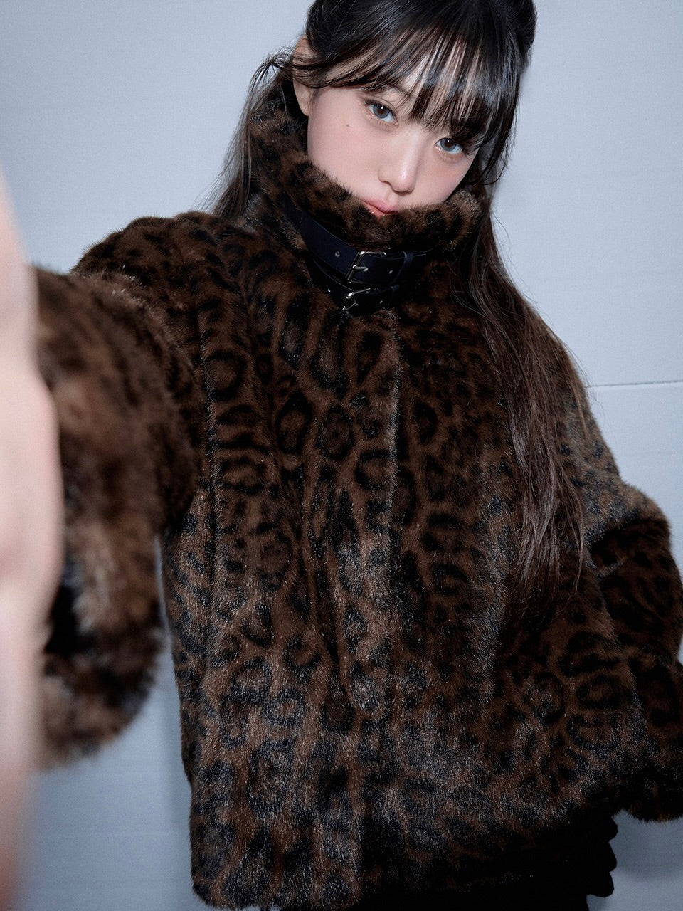 Leopard collar fur jacket brown【IVE ウォニョン着用】