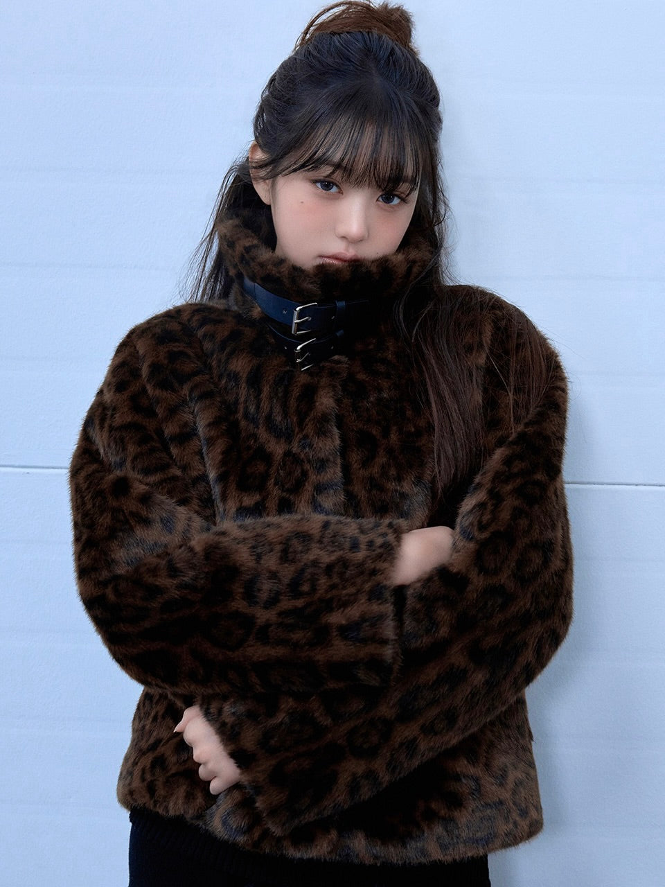 Leopard collar fur jacket brown【IVE ウォニョン着用】