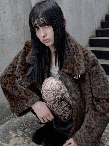 Leopard collar fur jacket brown【IVE ウォニョン着用】