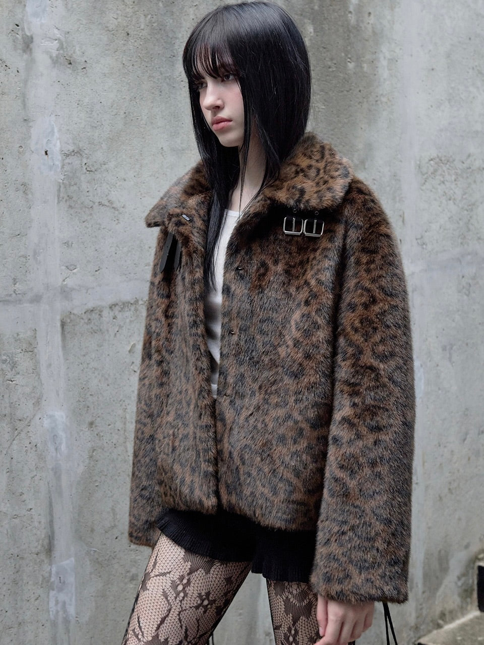 Leopard collar fur jacket brown【IVE ウォニョン着用】