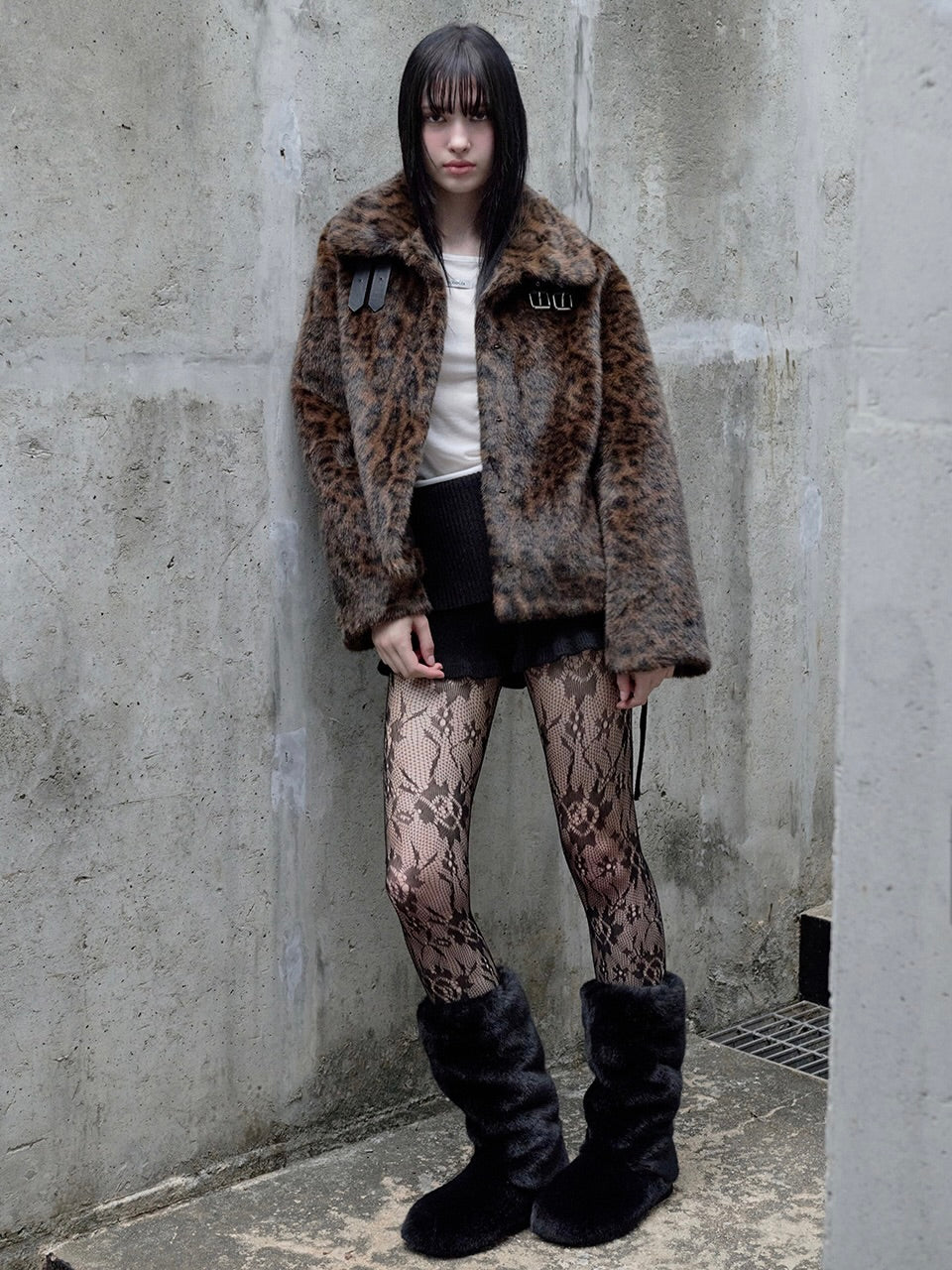 Leopard collar fur jacket brown【IVE ウォニョン着用】