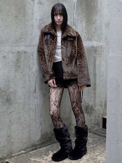 Leopard collar fur jacket brown【IVE ウォニョン着用】
