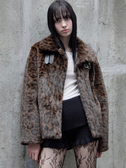 Leopard collar fur jacket brown【IVE ウォニョン着用】