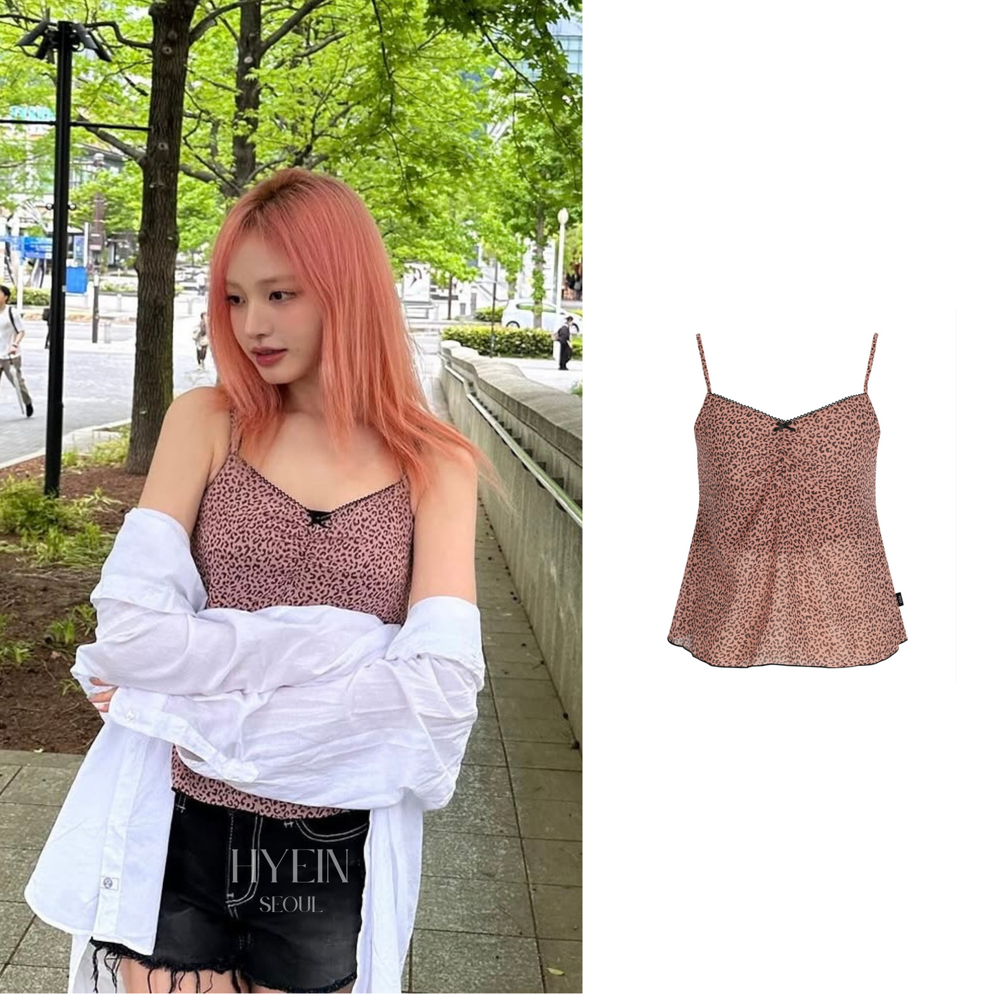 【IVEリズ着用】 Leopard shirring lace sleeveless / pink
