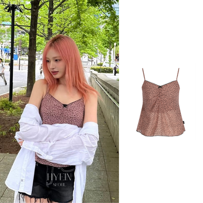 【IVEリズ着用】 Leopard shirring lace sleeveless / pink