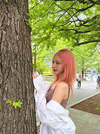【IVEリズ着用】 Leopard shirring lace sleeveless / pink