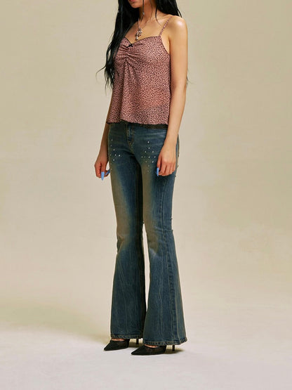 【IVEリズ着用】 Leopard shirring lace sleeveless / pink