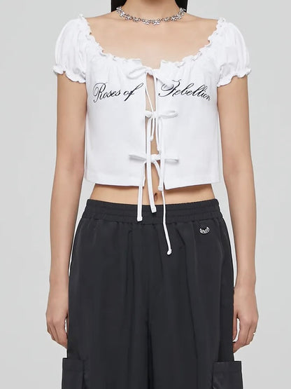【aespa ニンニン着用】Lettering shirring t-shirt / white