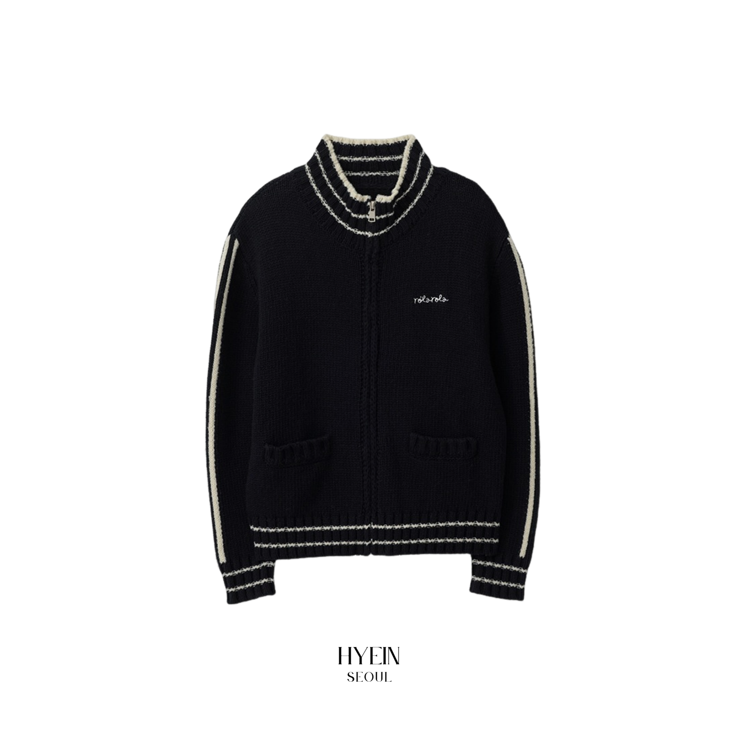 Maison de rola embroidery wool blended knit zip-up black【IVE ウォニョン着用】