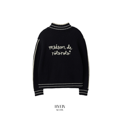 Maison de rola embroidery wool blended knit zip-up black【IVE ウォニョン着用】
